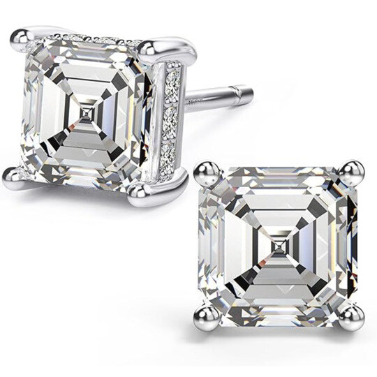 10K White Gold Asscher Cut Moissanite Stud Earrings