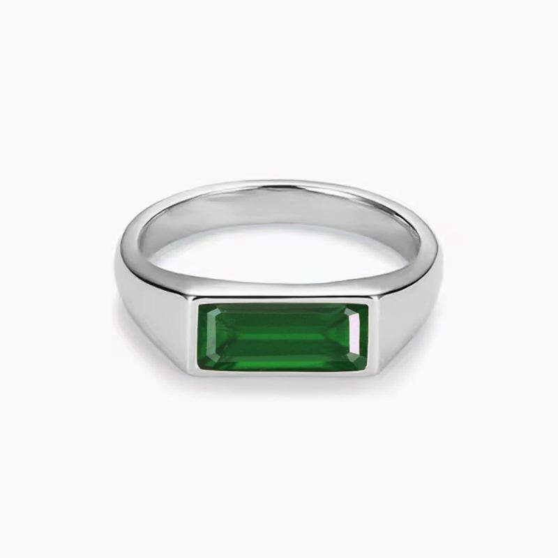 10K White Gold Baguette Cut Artificial Emerald Men's Band for Men-9