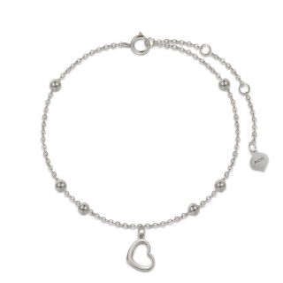 10K White Gold Bead & Heart Charm Bracelet-17