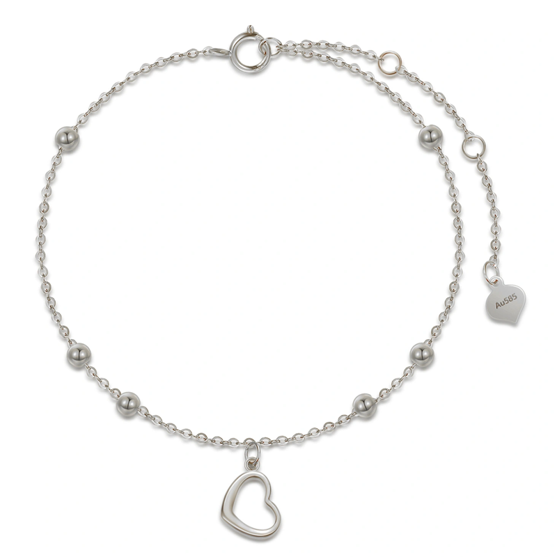 10K White Gold Bead & Heart Charm Bracelet-3