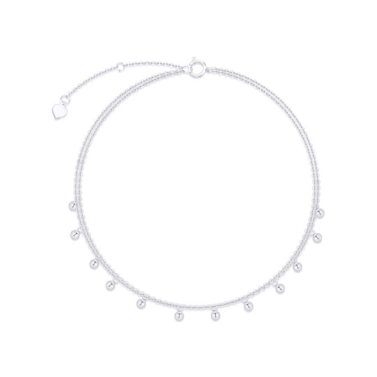 10K White Gold Bead Multi-layered Anklet