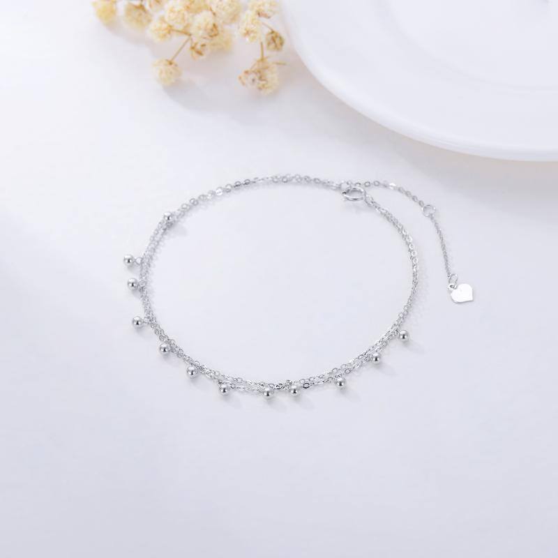 14K White Gold Bead Multi-layered Anklet-3