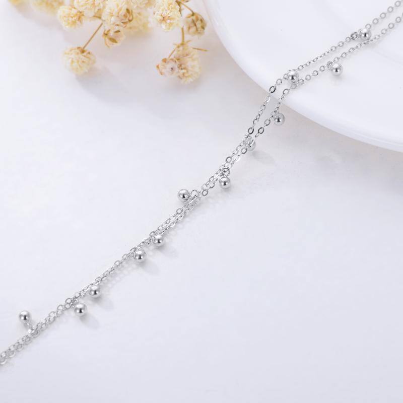 14K White Gold Bead Multi-layered Anklet-4