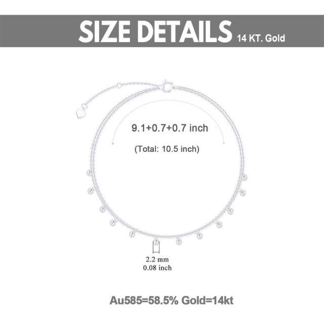 Tornozeleira multicamadas com contas de ouro branco 14K-5