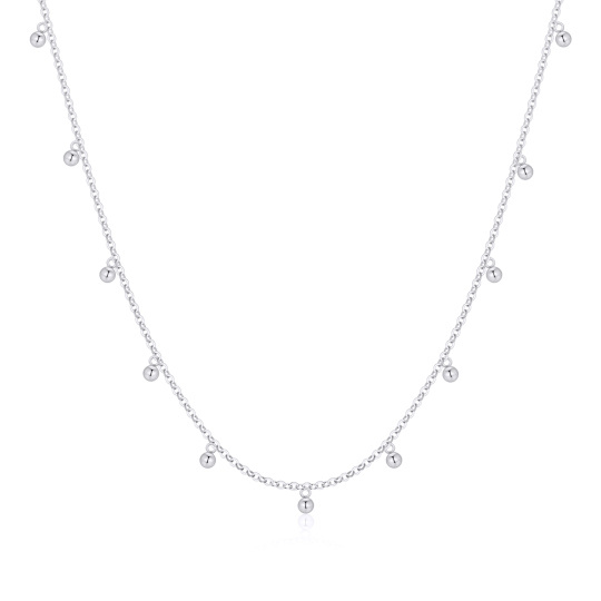 14K White Gold Bead Pendant Necklace