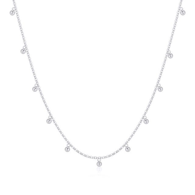 14K White Gold Bead Pendant Necklace-5