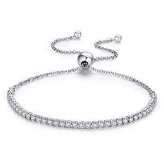 10K White Gold Cubic Zirconia Bead Single Chain Anklet-10