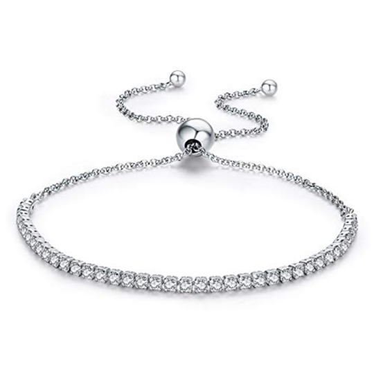 10K White Gold Cubic Zirconia Bead Single Chain Anklet