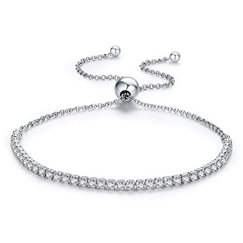 18K White Gold Cubic Zirconia Bead Single Chain Anklet-3