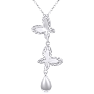 10K White Gold Cubic Zirconia Butterfly Non-adjustable Y-Necklace for Women-7