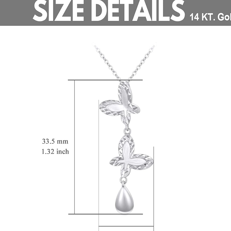 10K White Gold Cubic Zirconia Butterfly Non-adjustable Y-Necklace for Women-5