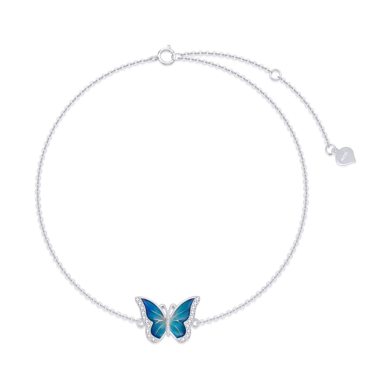 Bracelet de cheville en or blanc 14K à chaîne unique en forme de papillon-1