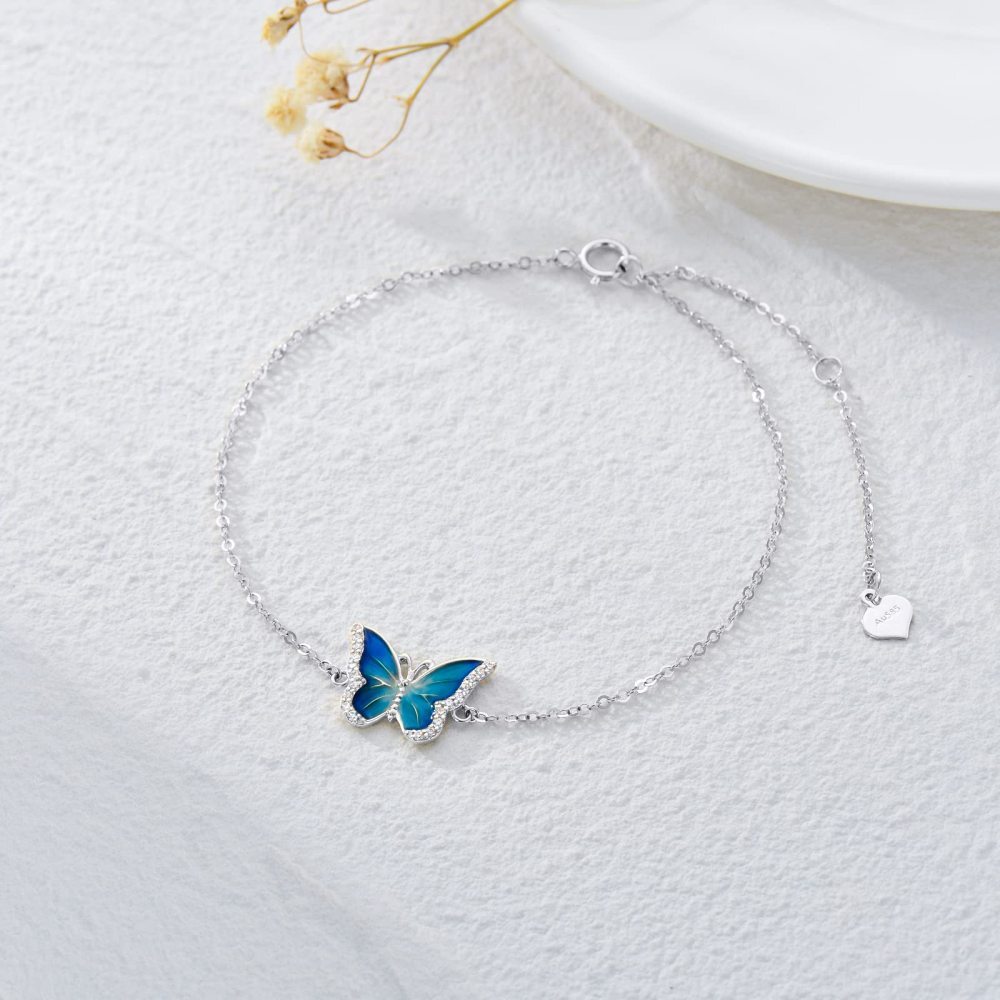 Tobillera de cadena simple con mariposa en oro blanco de 10 quilates-4