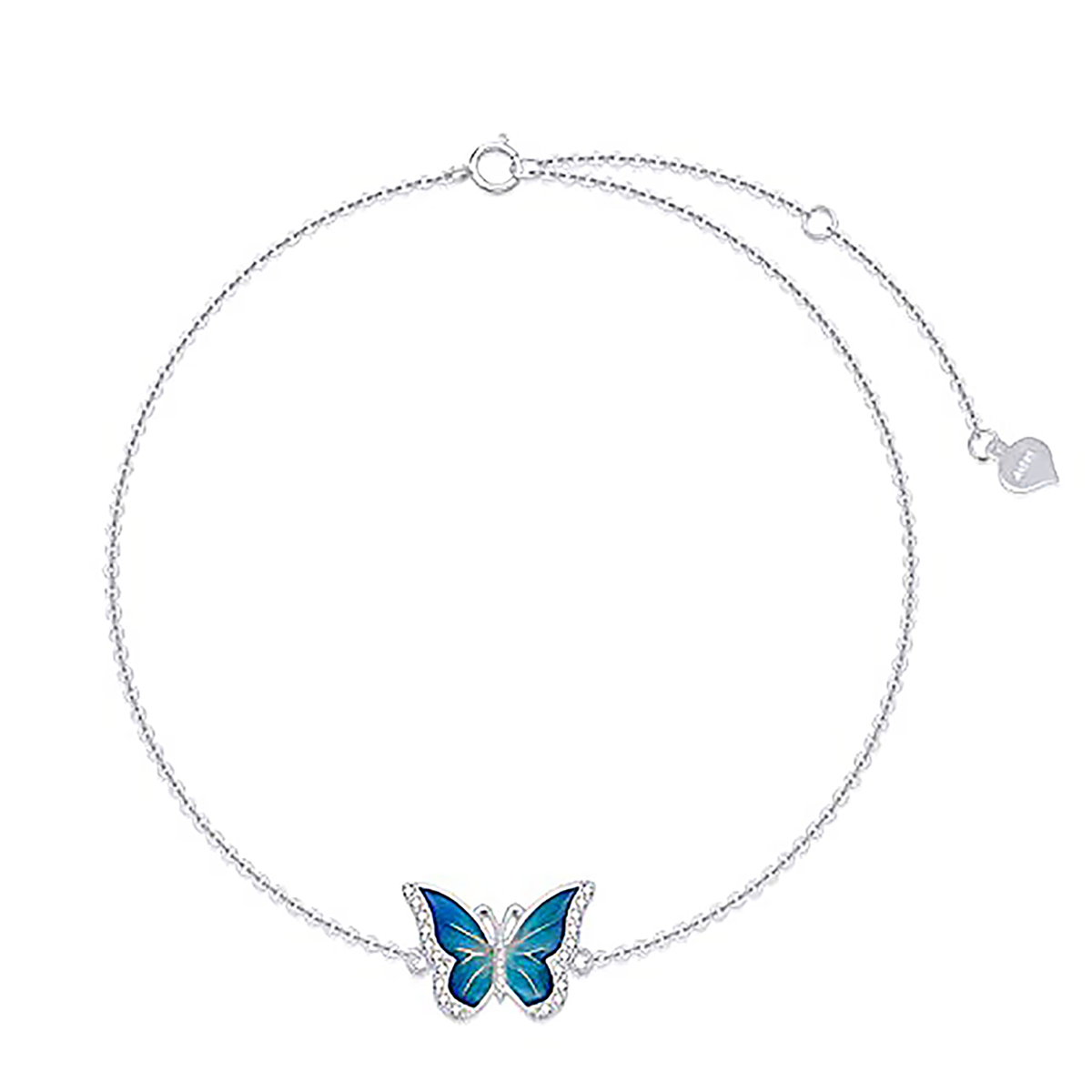 14K White Gold Cubic Zirconia Butterfly Single Layer Anklet-1