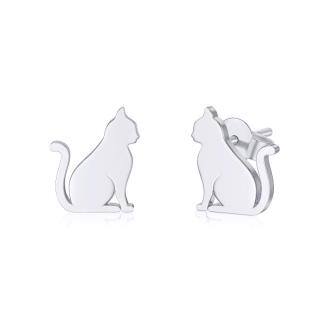 14K White Gold Cat Stud Earrings-4