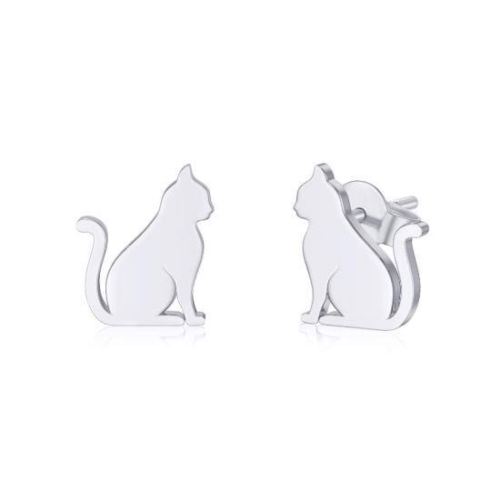 14K Weißgold Katze Ohrstecker