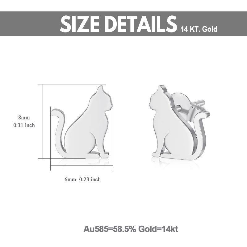 18K White Gold Cat Stud Earrings-5