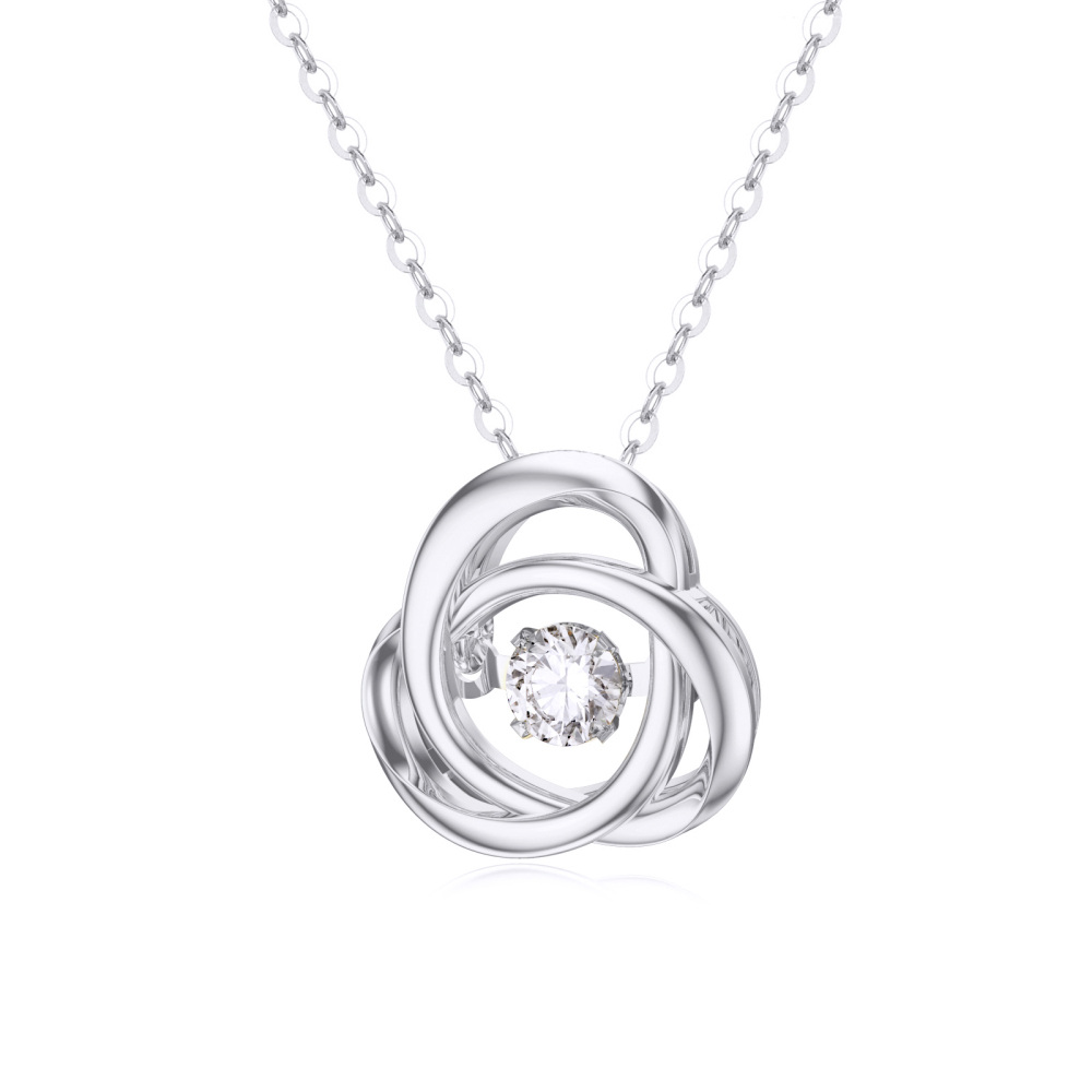 10K White Gold Cubic Zirconia Celtic Knot Pendant Necklace-1