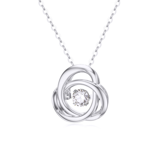 14K White Gold Cubic Zirconia Celtic Knot Pendant Necklace