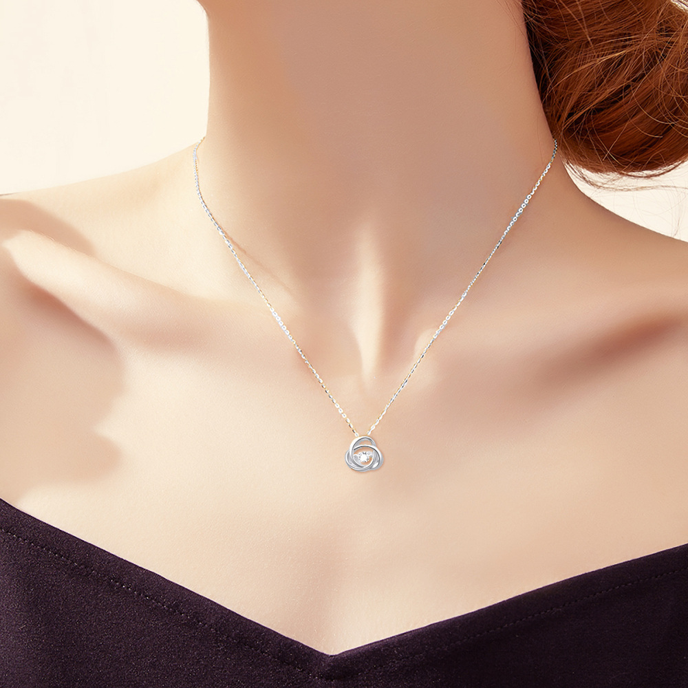 10K White Gold Cubic Zirconia Celtic Knot Pendant Necklace-2