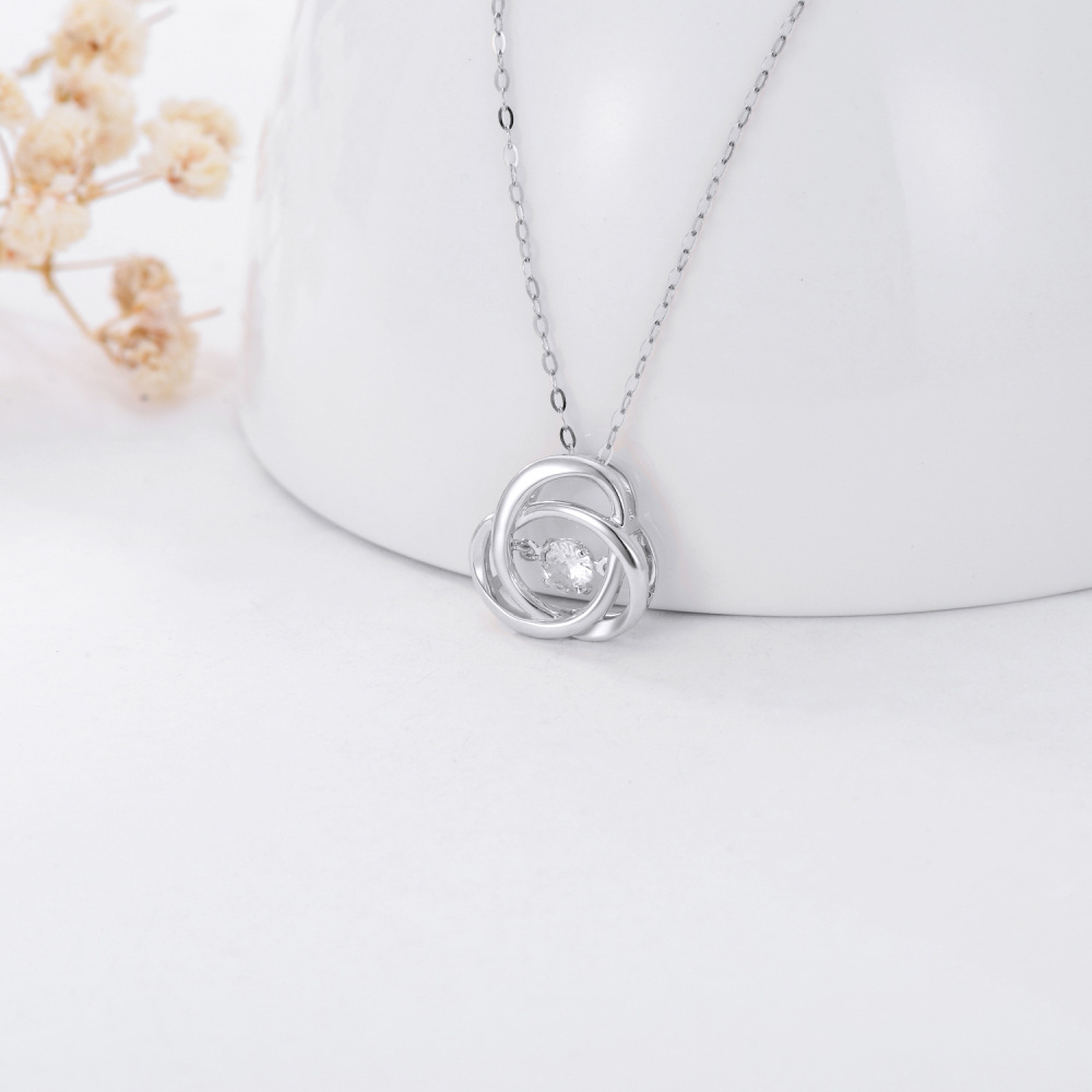 10K White Gold Cubic Zirconia Celtic Knot Pendant Necklace-3
