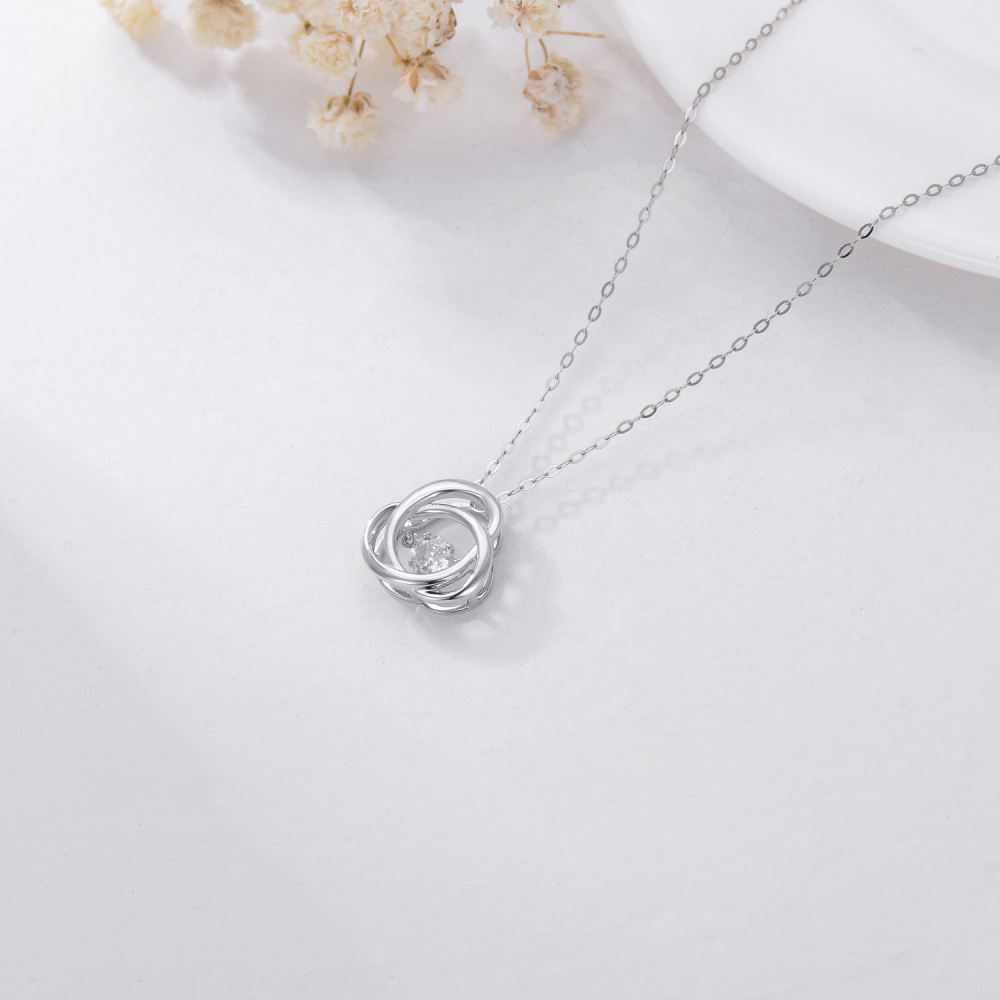 10K White Gold Cubic Zirconia Celtic Knot Pendant Necklace-4