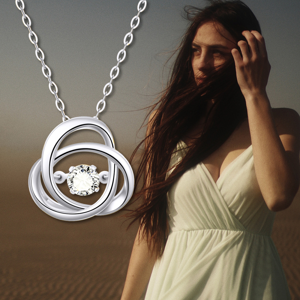 10K White Gold Cubic Zirconia Celtic Knot Pendant Necklace-5