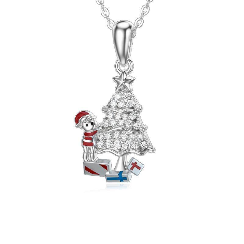 10K White Gold Cubic Zirconia Christmas Tree Pendant Necklace-1