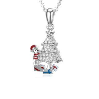 10K White Gold Cubic Zirconia Christmas Tree Pendant Necklace-55