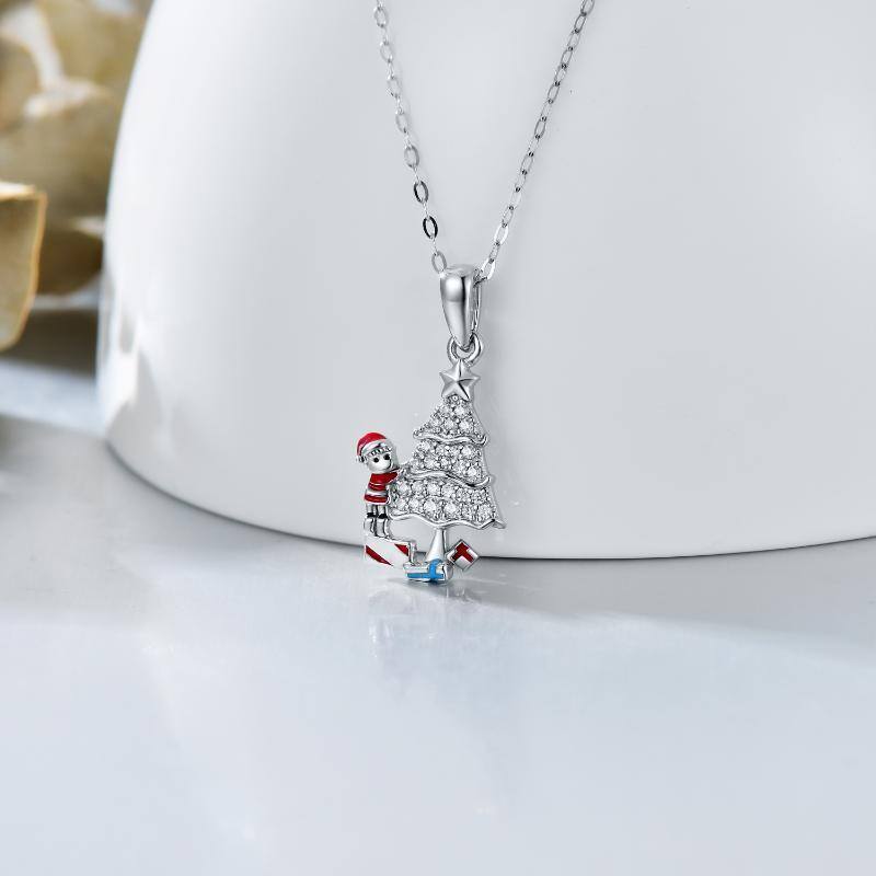 14K White Gold Cubic Zirconia Christmas Tree Pendant Necklace-3