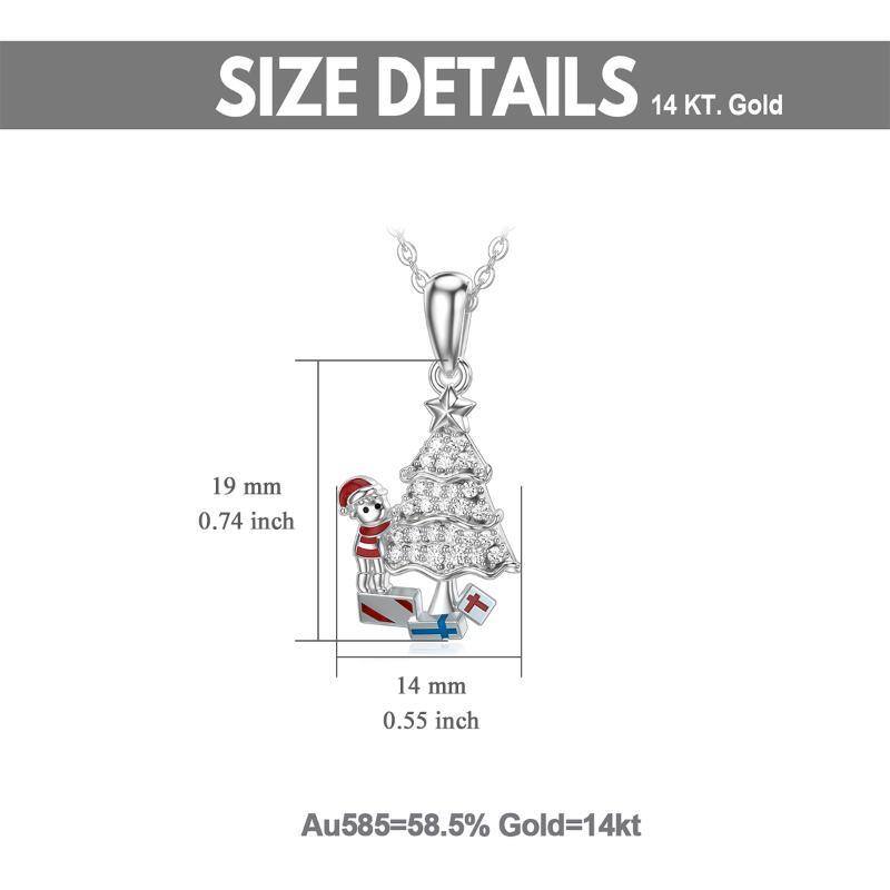 10K White Gold Cubic Zirconia Christmas Tree Pendant Necklace-6