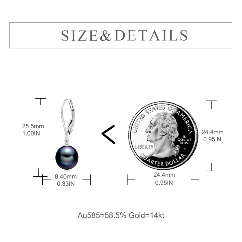 أقراط دائرية من الذهب الأبيض عيار 10 قيراط مرصعة بحبات اللؤلؤ الأسود مع رافعة خلفية-5