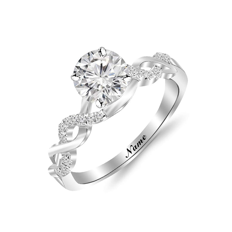 10K White Gold Round Moissanite Personalized Classic Name Wedding Ring-1