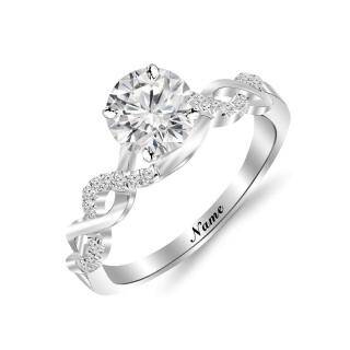 14K White Gold Circular Moissanite Personalized Classic Name Wedding Ring-2