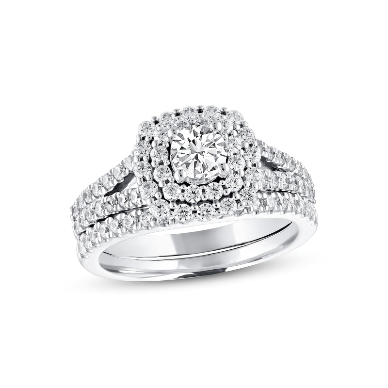 Alliance de mariage circulaire en or blanc 14 carats avec moissanite