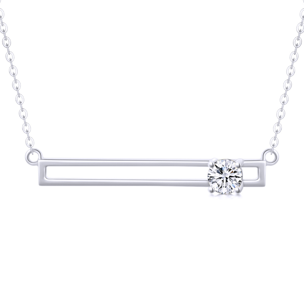 10K White Gold Circular Shaped Cubic Zirconia Bar Necklace-1
