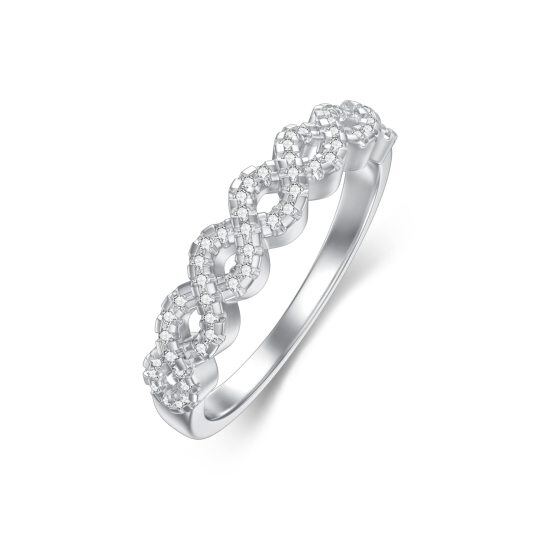 Anillo de oro blanco de 14 quilates con diamantes en forma circular y símbolo del infinito