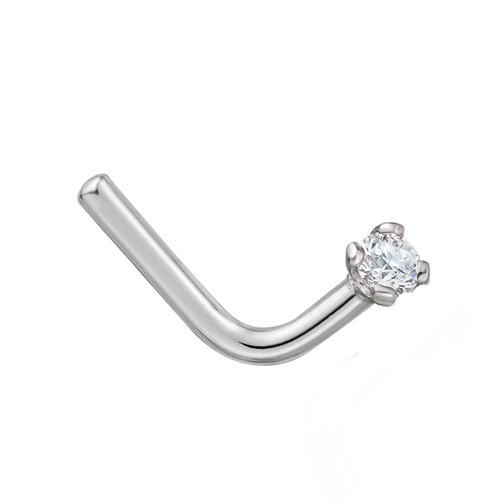 Anel de nariz com diamante em formato circular em ouro branco 10K-3