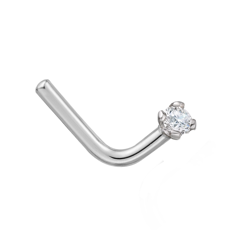 Piercing para nariz em ouro branco 10K com diamante circular-3