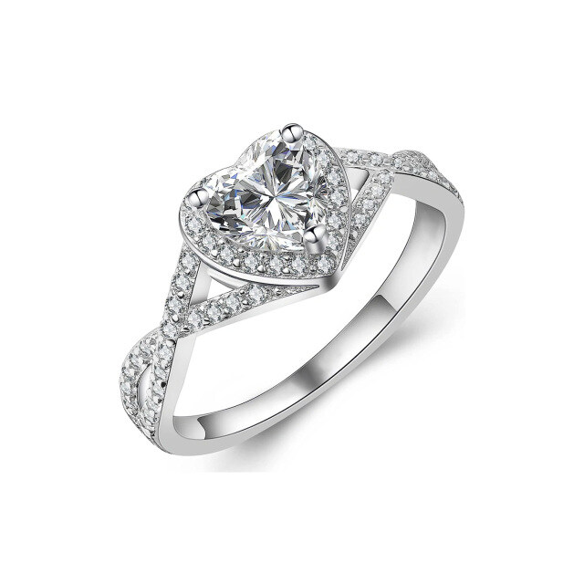 10K White Gold Heart Moissanite Wedding Ring For Women-1