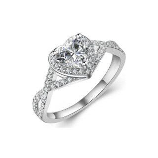 10K White Gold Heart Moissanite Wedding Ring For Women-16