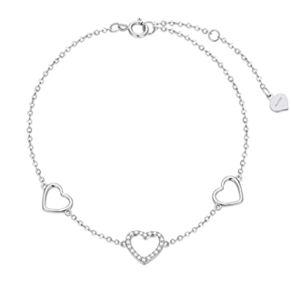 14K White Gold Circular Shaped Cubic Zirconia Heart Single Layer Anklet-29