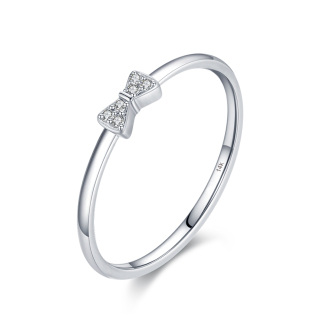 14K White Gold Circular Shaped Lab Created Diamond Bow Ring-16