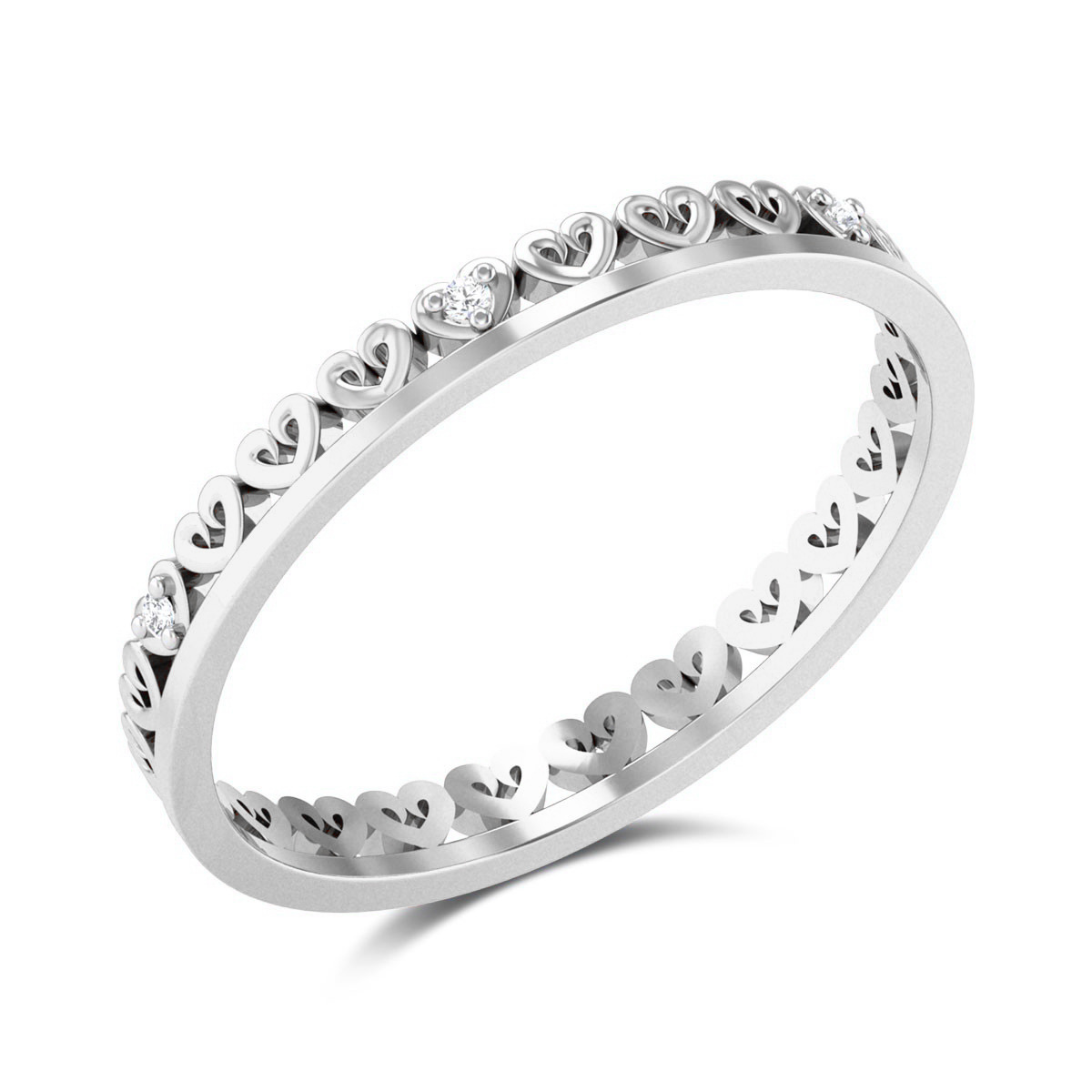 Anillo de compromiso con corazón de diamantes creado en laboratorio con forma circular de oro blanco de 14 quilates-3