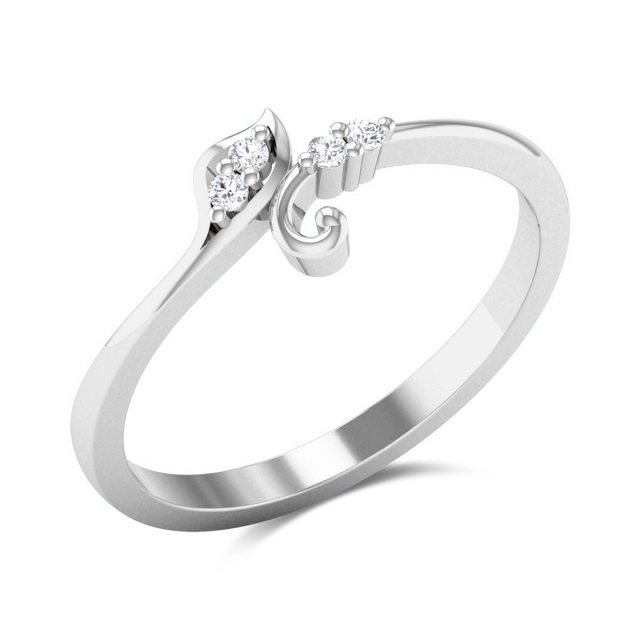 14K White Gold Circular Shaped Lab Created Diamond Leaves Engagement Ring-3