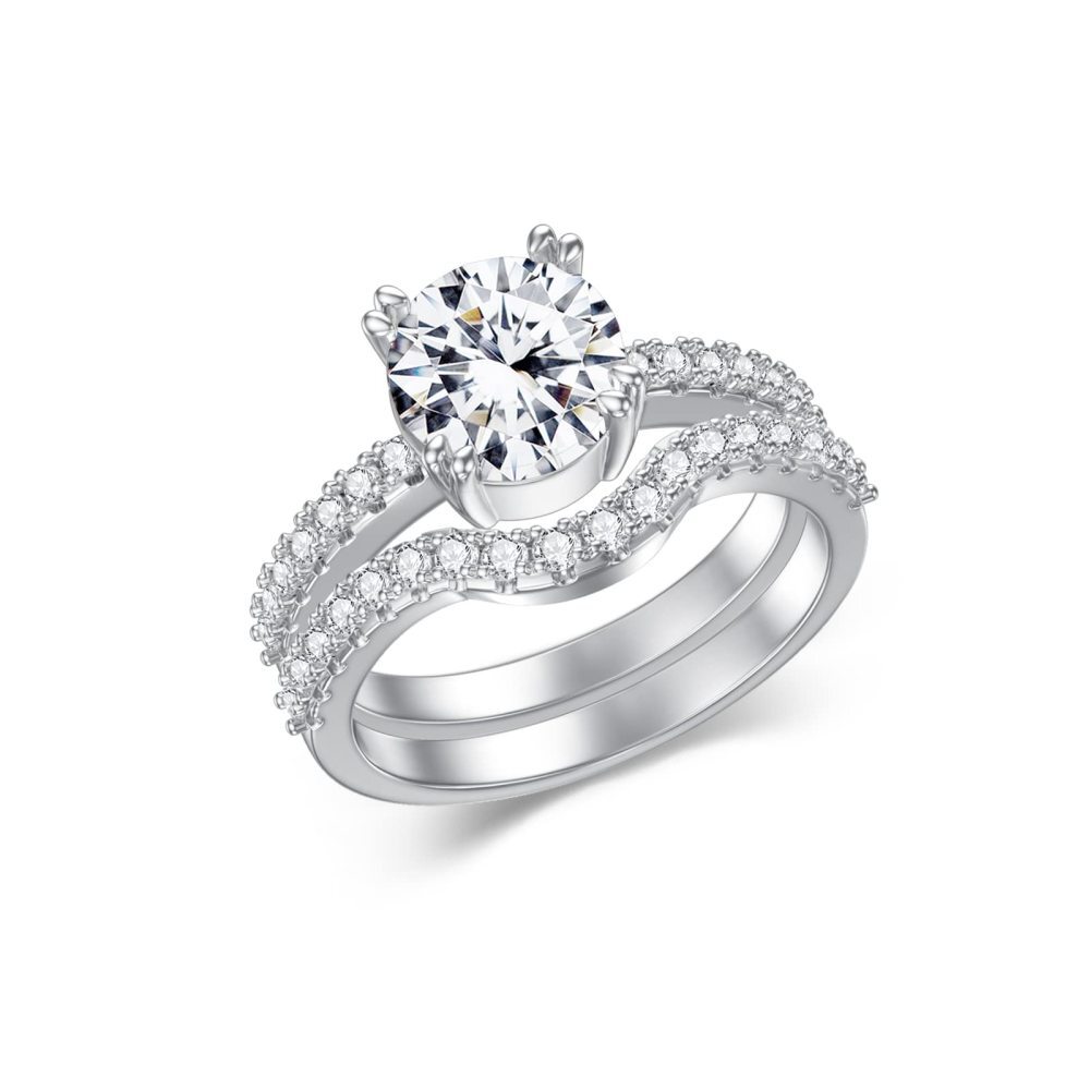 Anello personalizzato in oro bianco 10K con diamante taglio rotondo creato in laboratorio e moissanite, certificato IGI 3EX-1