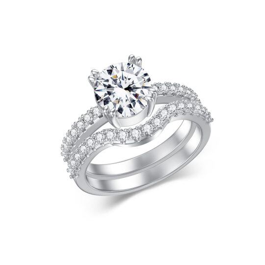 14K White Gold Circular Shaped Lab Created Diamond & Moissanite Couple Ring