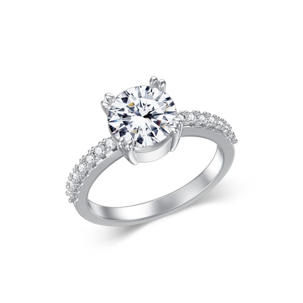 Anello personalizzato in oro bianco 10K con diamante taglio rotondo creato in laboratorio e moissanite, certificato IGI 3EX-3