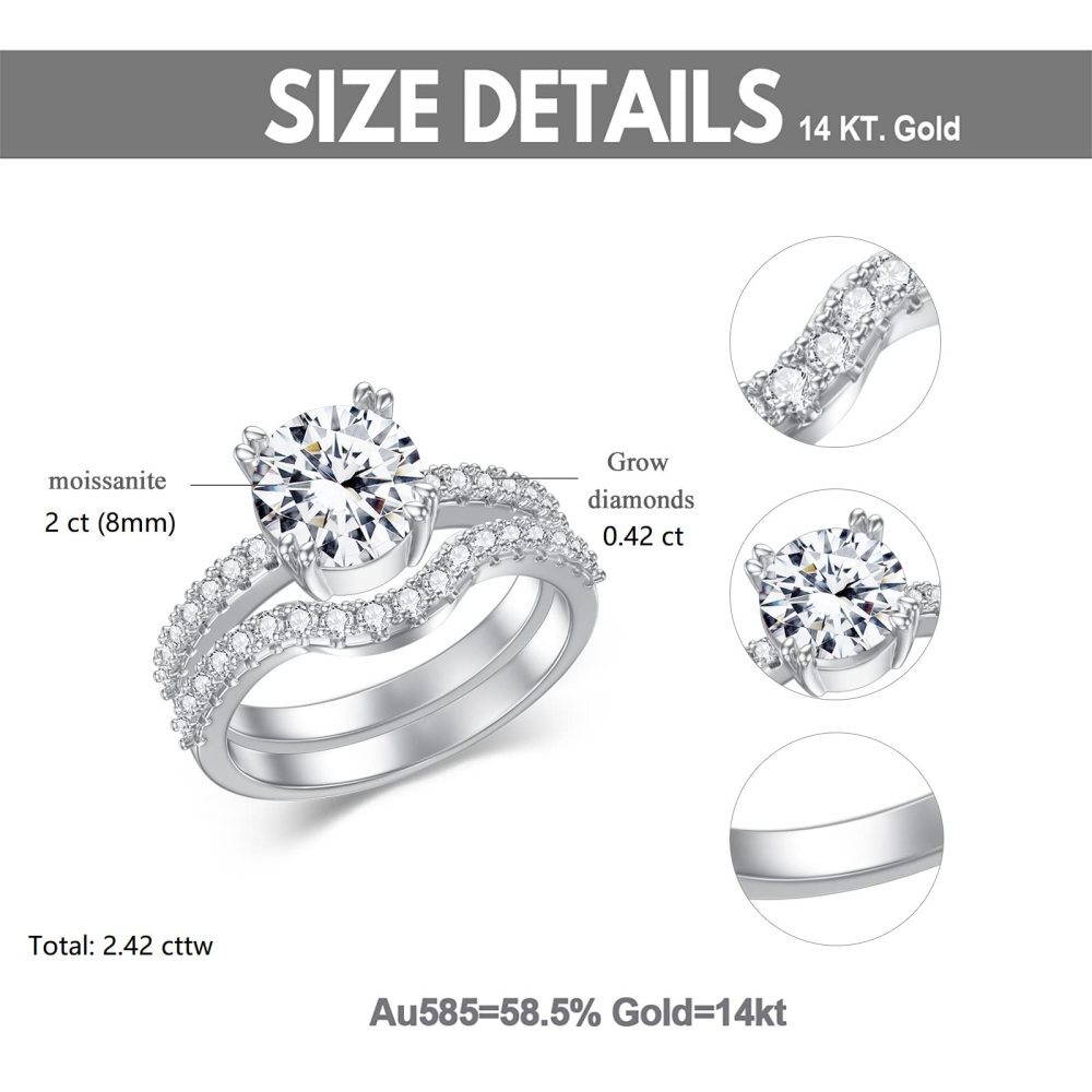 Anello personalizzato in oro bianco 10K con diamante taglio rotondo creato in laboratorio e moissanite, certificato IGI 3EX-5