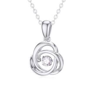 10K White Gold Circular Shaped Moissanite Celtic Knot Pendant Necklace-59